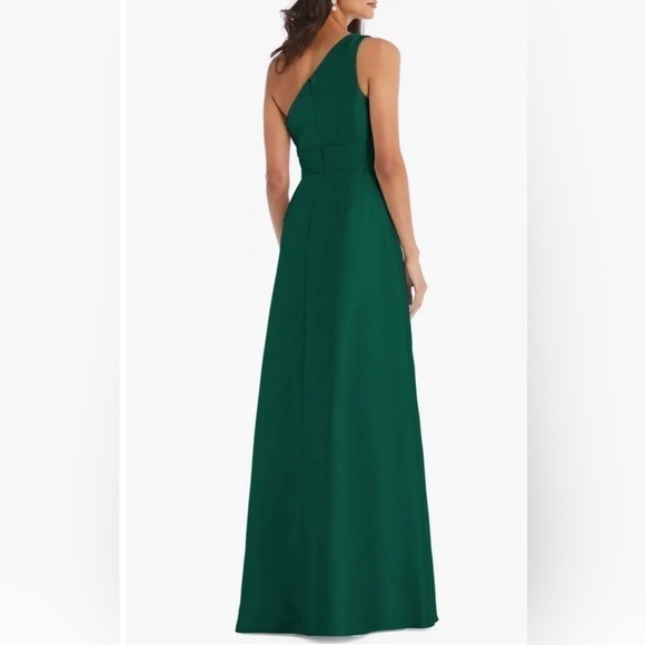 ALFRED SUNG One-Shoulder Green Dress with pockets - Picture 2 of 16